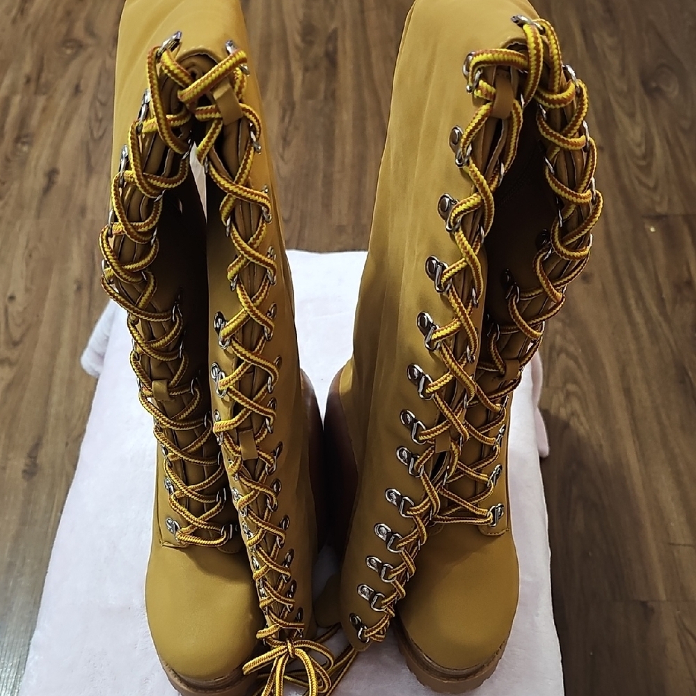 Fashion Nova Yellow Lace Up Boots